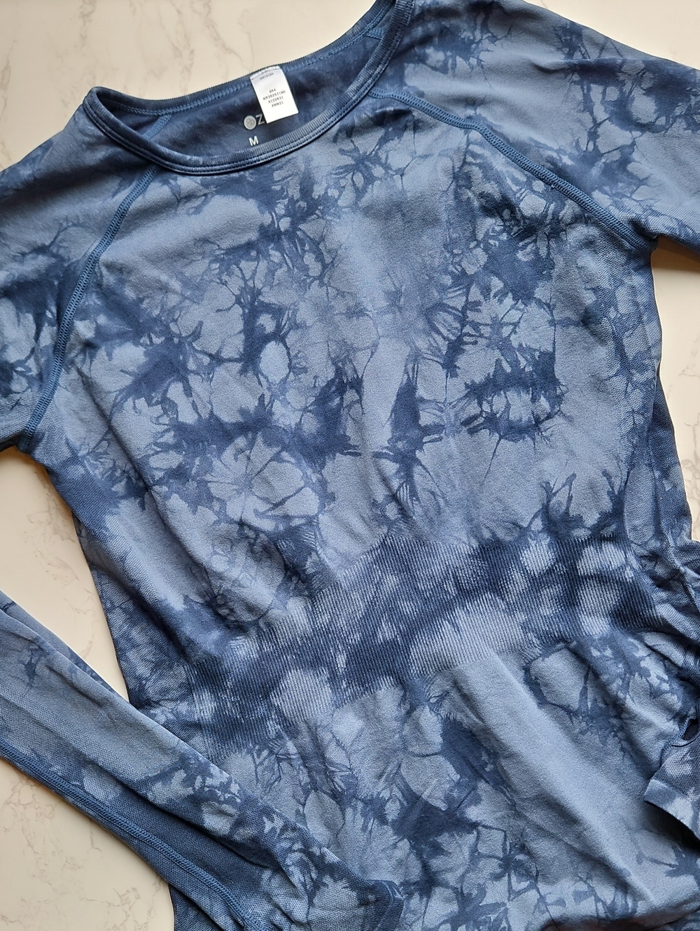 Zella Wick It Seamless Long-Sleeve Tie-Dye Crew Neck Tech Tee M